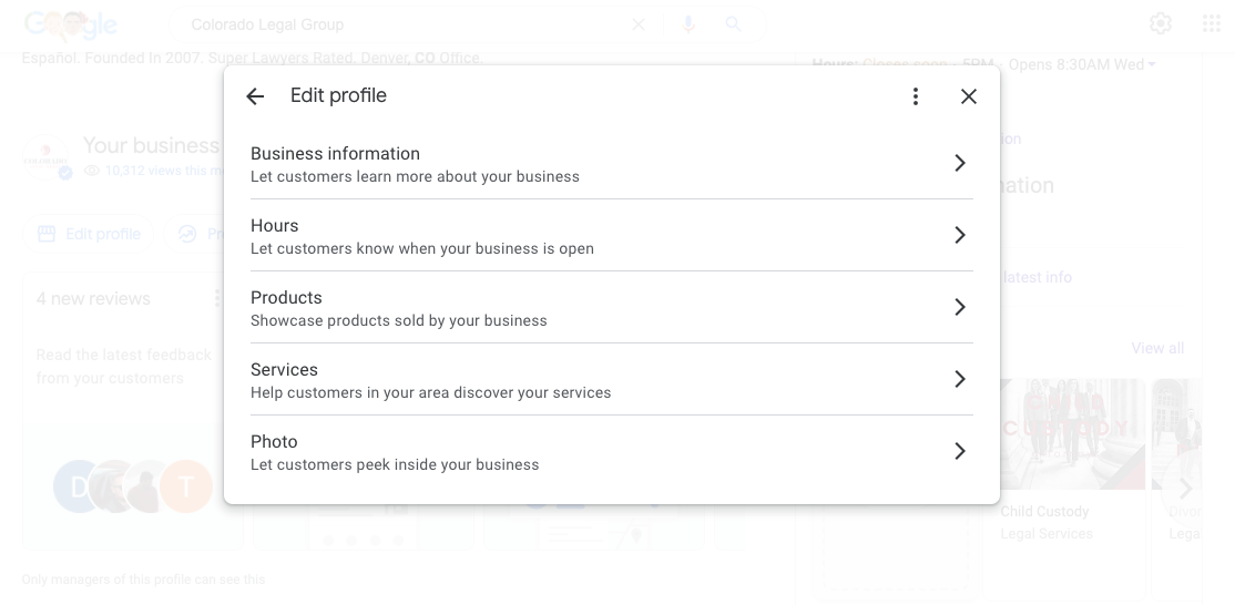 Google Business Profile Web Search Edit