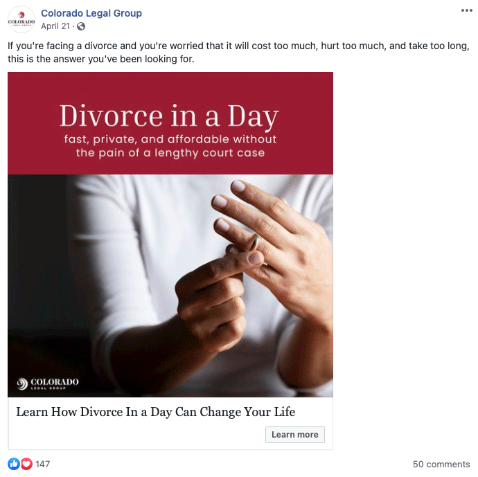 eBook lead generation divorce example